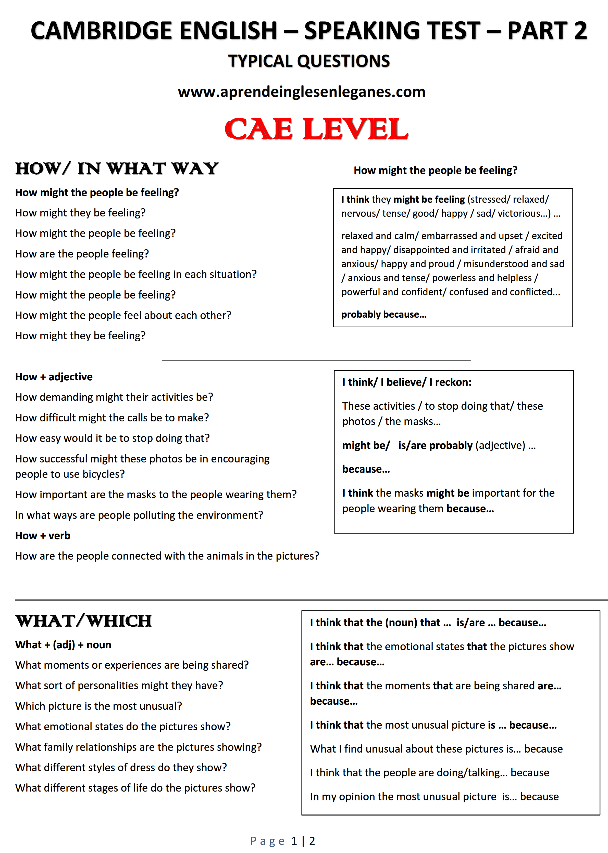 Cambridge English C1 Advanced Speaking Test Part 2 Typical Question